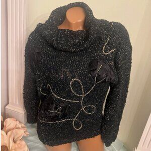 Coleen's. Size Small Oversized. Turtle Cowl neck sweater. Black Metallic. B126